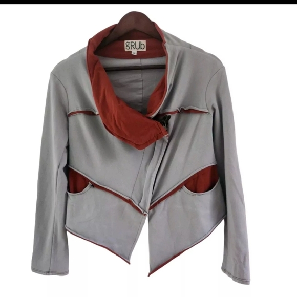 Aimee G Grub Asymmetrical Artsy Cropped Side Zip Front Jacket Womens Size Small - Picture 1 of 6